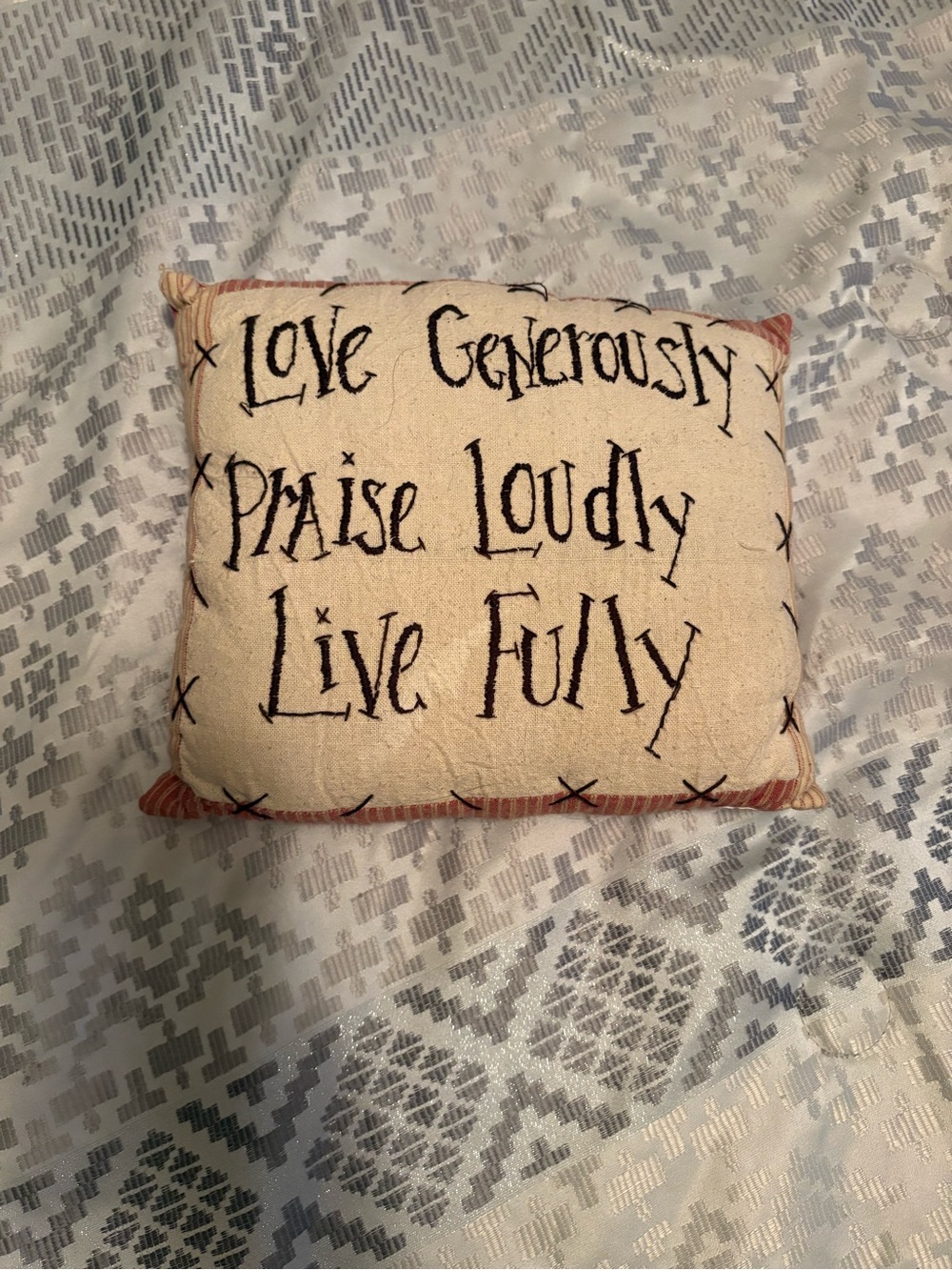 Source Unknown Cream Accent Pillow with Black Script